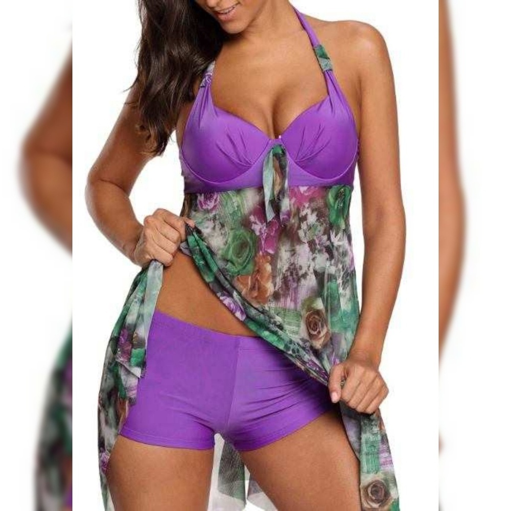 2 piece Purple Floral Tankini Swim suit